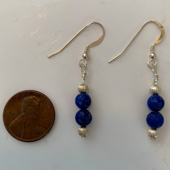 Lapis Lazuli and Sterling Silver Dangle Earrings - Picture 2 of 3